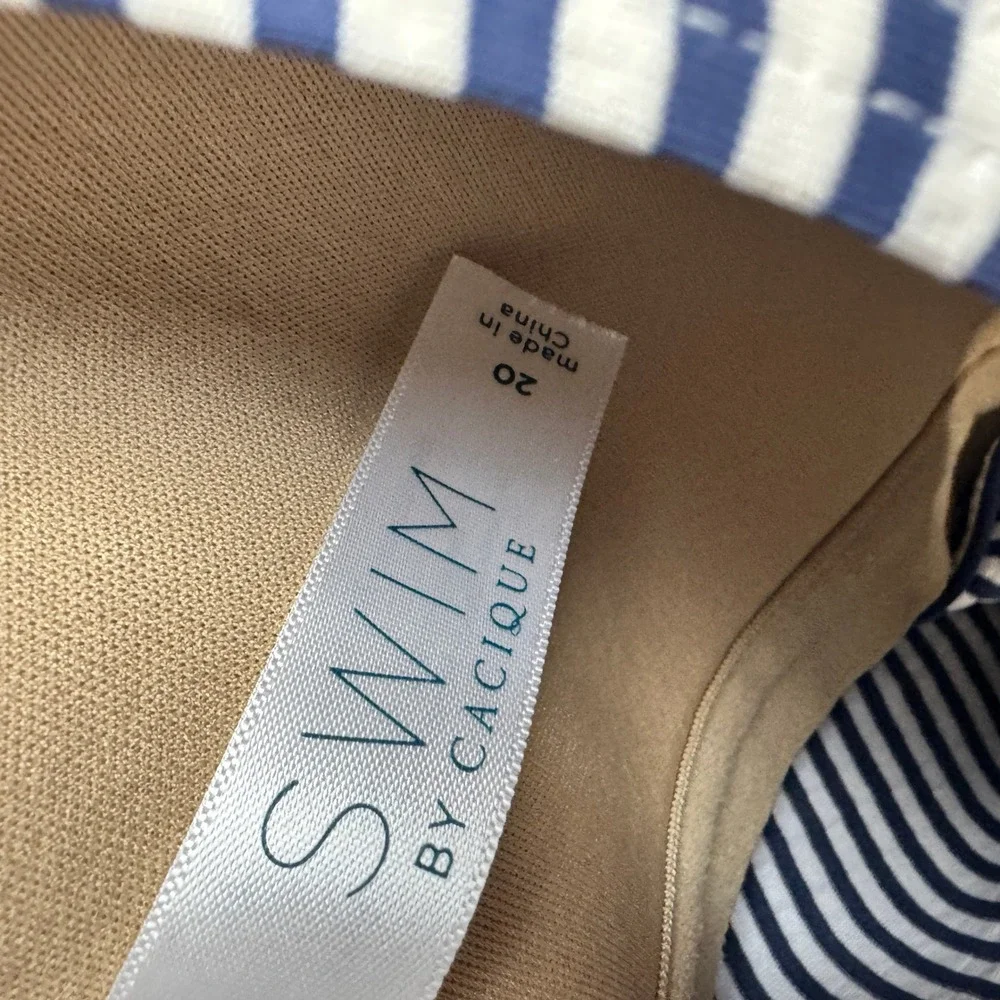 Swim by Cacique Navy White Striped Tiered Ruffle Tankini Top Size 20 Wireless